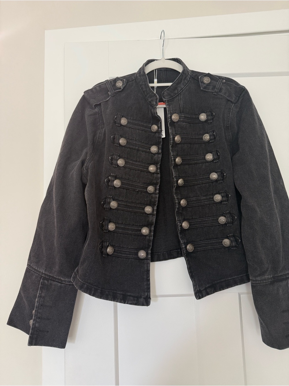 Black Military-Inspired Jean Jacket